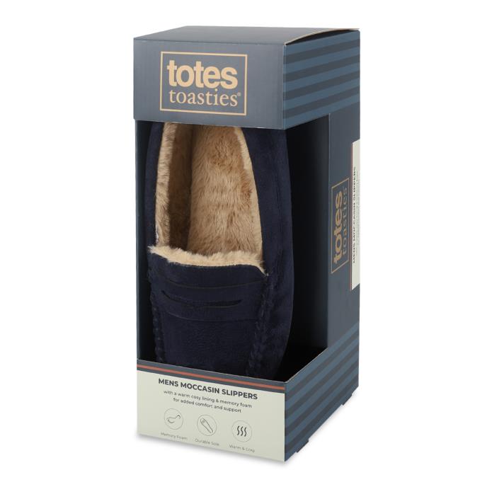 totes toasties® Mens Suedette Moccasin Slipper Navy Extra Image 1